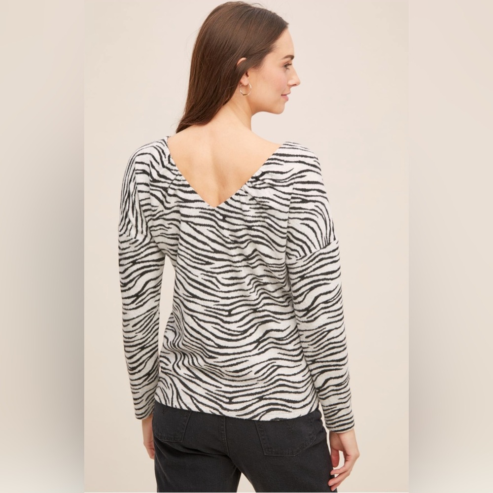 MAEVE Anthropologie Taylor Zebra-Striped Pullover Soft Black White NWT Size XS - Picture 9 of 10